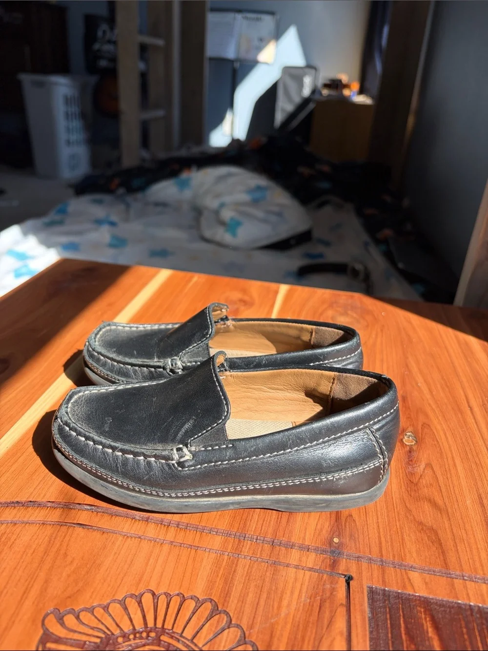 Johnston & Murphy Black Kids Leather Slip-On Loafers